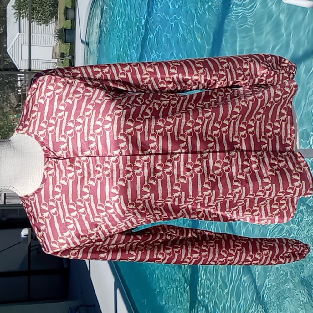 Ronner Porst Equestrian Print Long Sleeve Button Front Blouse Size 4 Rust/Tan